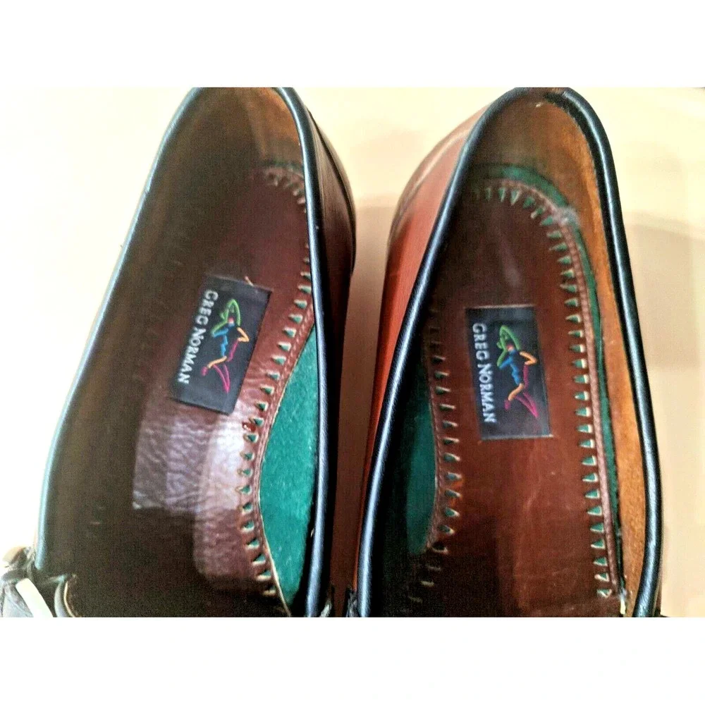 Greg Norman Made in Indonesia Mens Brown Leather Oxford Loafers Shoes Size 9.5 M